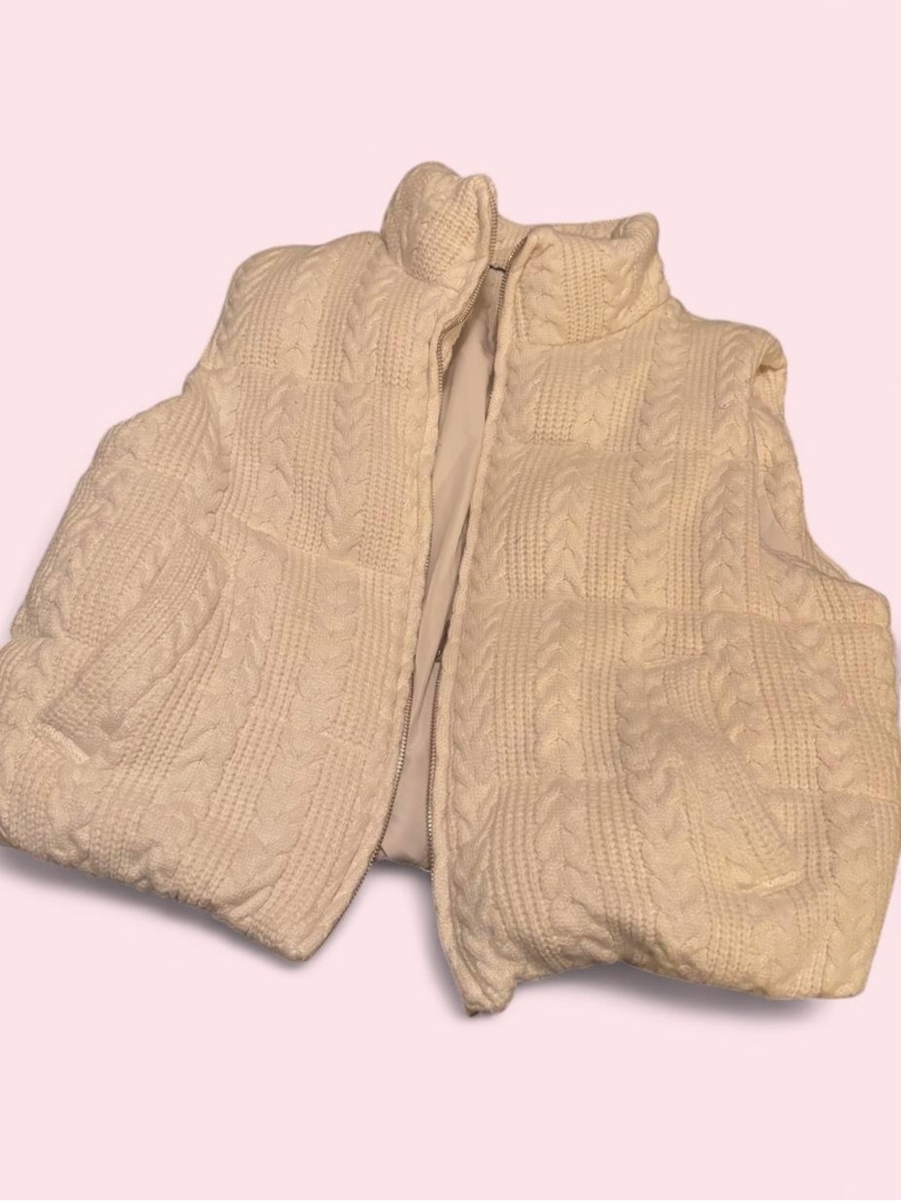 Zara Cream Cable Knit Puffer Vest